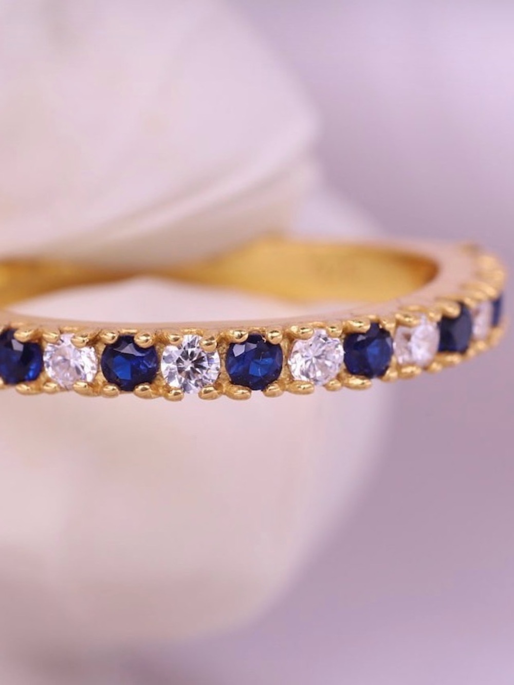 Classic Blue Sapphire and cz Diamond Sterling  - Elegant Band ring 
 Gold - Picture 3 of 5